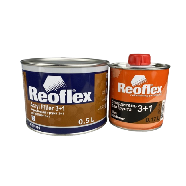 Reoflex 2K акрилді праймер 3+1 қара + қатайтқыш, 0,5+0,17л RX F-04(B)-500 + RX H-14-170 – Троицкіде сатып алу | Reoflex | carpaint.kz