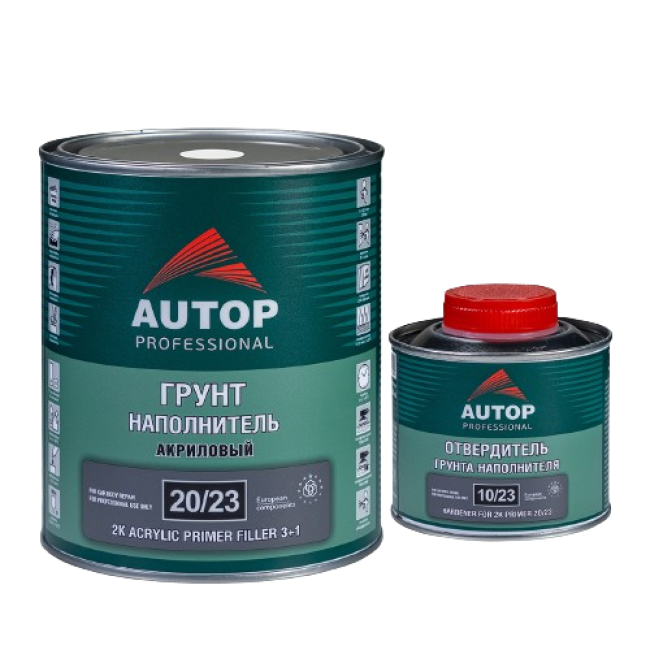 AUTOP 20/23 - 2K Грунт-наполнитель акриловый 3+1 - Белый, комплект с отвердителем, 1.0+0.33л ATP-PR20/23-1/P1 + ATP-HR10/23-033 – купить в Троицке | Autop | carpaint.kz
